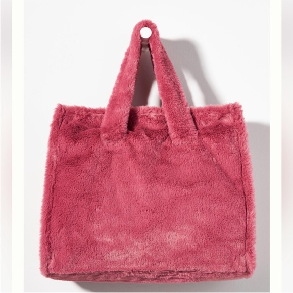 Anthropologie Rose Pink Cozy Faux Fur Tote Bag - Picture 1 of 15